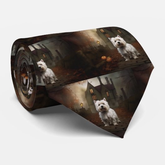 West Highland White Terrier Halloween Scary Stropdas (Opgerold)