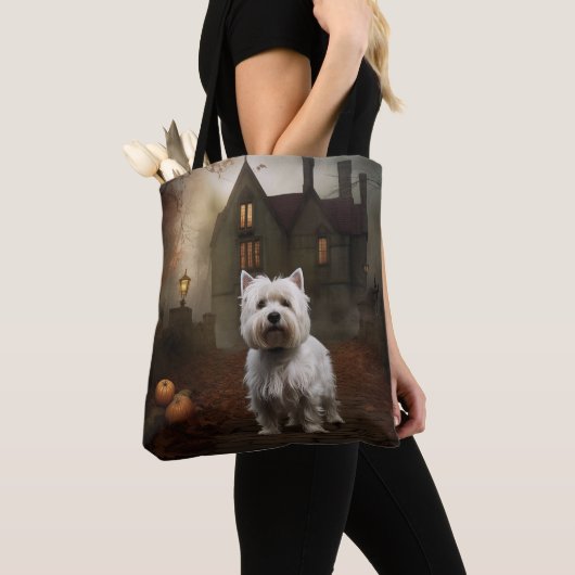 West Highland White Terrier Halloween Scary Tote Bag (Dichtbij)