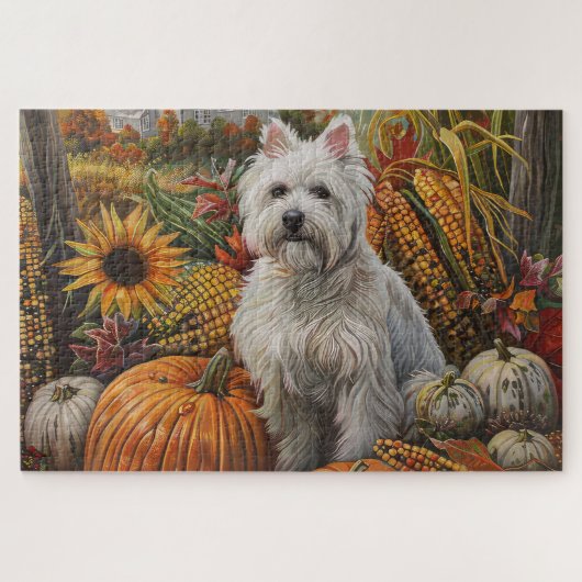 West Highland White Terrier Herfst Thanksgiving Legpuzzel (Horizontaal)
