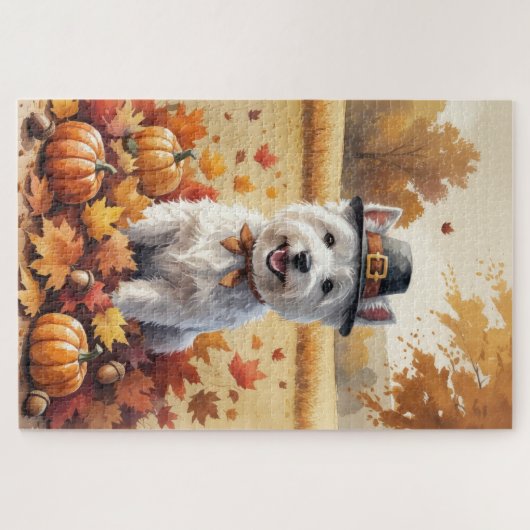 West Highland White Terrier herfstbladeren Legpuzzel (Horizontaal)