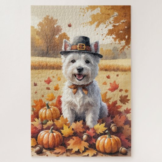 West Highland White Terrier herfstbladeren Legpuzzel (Verticaal)