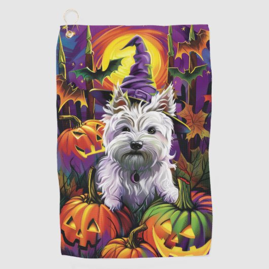West Highland White Terrier Hond Halloween Heks Golfhanddoek (Voorkant)