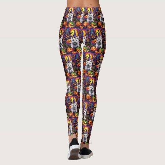 West Highland White Terrier Hond Halloween Heks Leggings (Achterkant)