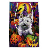 West Highland White Terrier Hond Halloween Heks Medium Cadeauzakje (Voorkant)