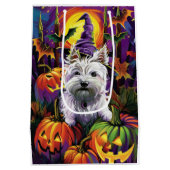 West Highland White Terrier Hond Halloween Heks Medium Cadeauzakje (Achterkant)