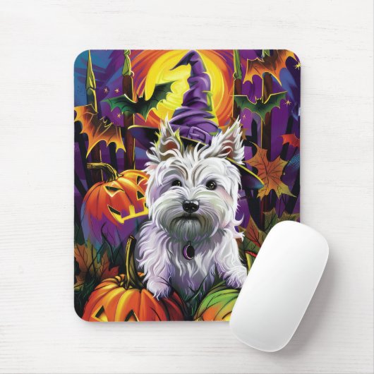 West Highland White Terrier Hond Halloween Heks Muismat (Met muis)