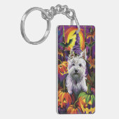 West Highland White Terrier Hond Halloween Heks Sleutelhanger (Voorkant Links)