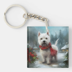 West Highland White Terrier-hond in de sneeuw met  Sleutelhanger