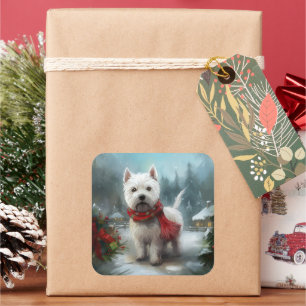 West Highland White Terrier-hond in de sneeuw met Vierkante Sticker