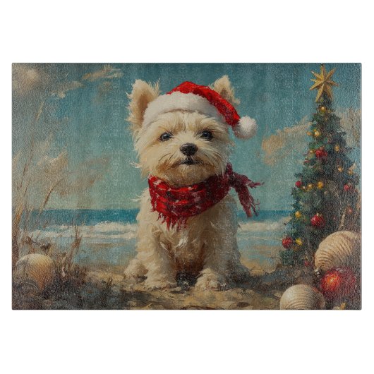 West Highland White Terrier Hond Kerstmis Strand Snijplank (Voorkant)