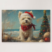 West Highland White Terrier Hond Kerststrand Legpuzzel (Horizontaal)