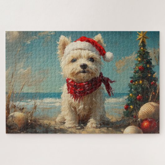 West Highland White Terrier Hond Kerststrand Legpuzzel (Horizontaal)