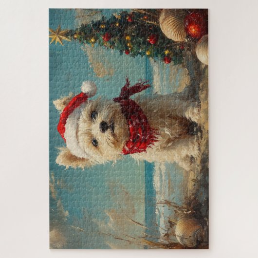 West Highland White Terrier Hond Kerststrand Legpuzzel (Verticaal)