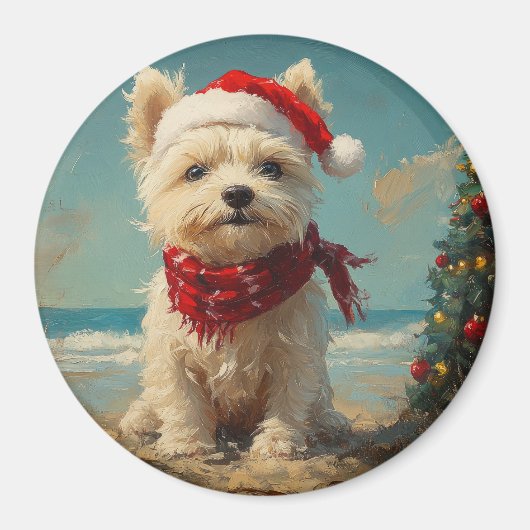 West Highland White Terrier Hond Kerststrand Magneet (Voorkant)
