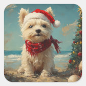 West Highland White Terrier Hond Kerststrand Vierkante Sticker (Voorkant)