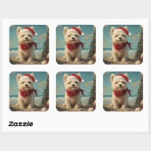 West Highland White Terrier Hond Kerststrand Vierkante Sticker (Vel)