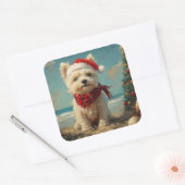 West Highland White Terrier Hond Kerststrand Vierkante Sticker (Envelop)
