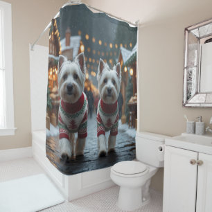 West Highland White Terrier Honden Kerst Sneeuw Douchegordijn
