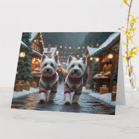 West Highland White Terrier Honden Kerst Sneeuw Kaart (Gele Bloem)