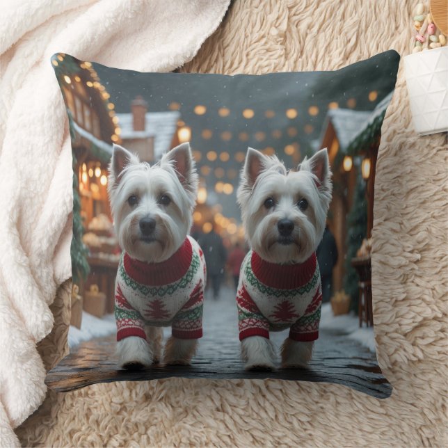 West Highland White Terrier Honden Kerst Sneeuw  Kussen (Deken)