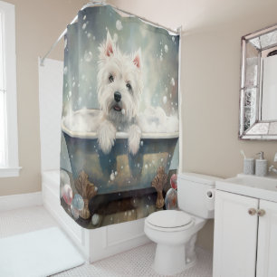 West Highland White Terrier in badkuip Douchegordijn