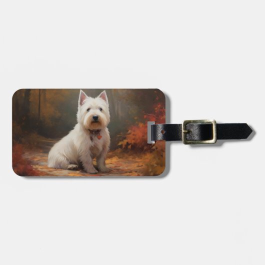 West Highland White Terrier in de herfst laat Herf Bagagelabel (Voorkant horizontaal)