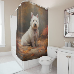 West Highland White Terrier in de herfst laat Herf Douchegordijn