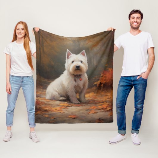 West Highland White Terrier in de herfst laat Herf Fleece Deken (In situ)