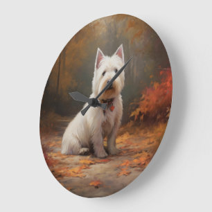 West Highland White Terrier in de herfst laat Herf Grote Klok