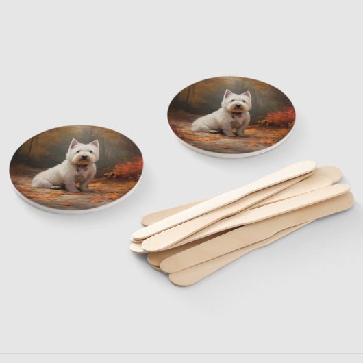 West Highland White Terrier in de herfst laat Herf Handwaaier (Niet-gemonteerd)