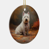 West Highland White Terrier in de herfst laat Herf Keramisch Ornament (Rechts)