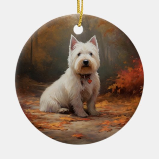 West Highland White Terrier in de herfst laat Herf Keramisch Ornament (Voorkant)