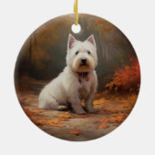 West Highland White Terrier in de herfst laat Herf Keramisch Ornament (Achterkant)