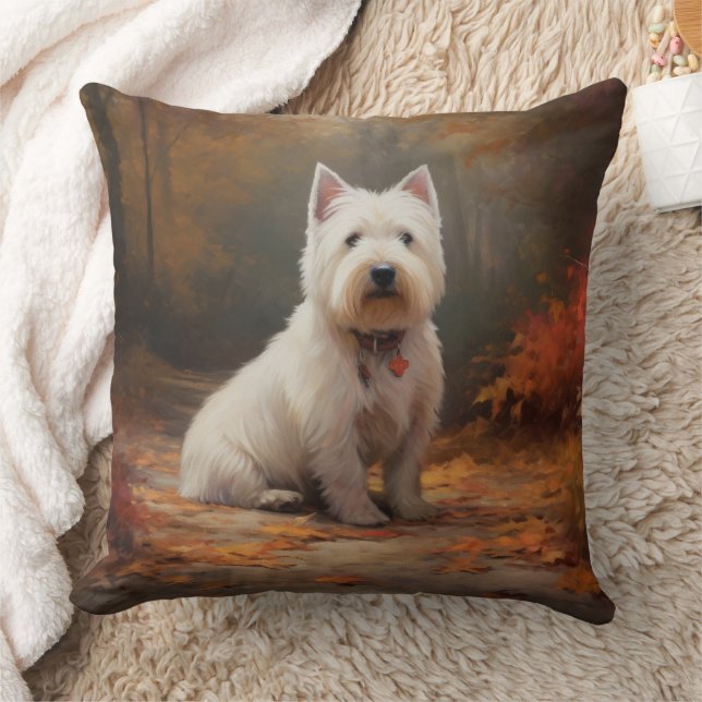 West Highland White Terrier in de herfst laat Herf Kussen (Deken)