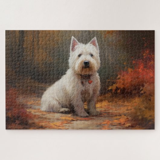 West Highland White Terrier in de herfst laat Herf Legpuzzel (Horizontaal)