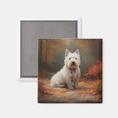 West Highland White Terrier in de herfst laat Herf Magneet (Voorkant / Achterkant)