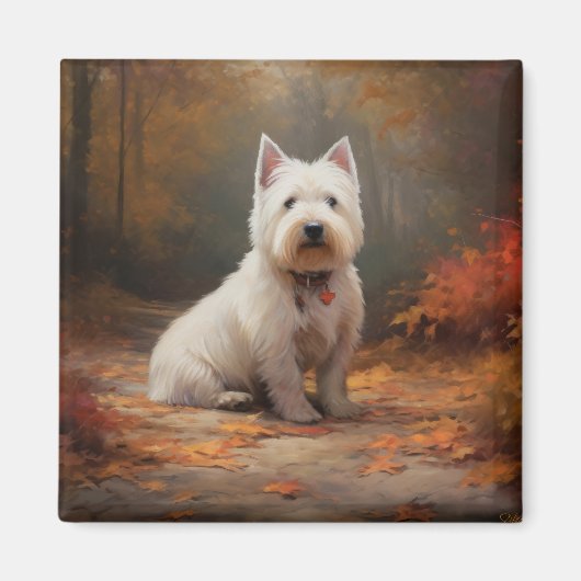 West Highland White Terrier in de herfst laat Herf Magneet (Voorkant)
