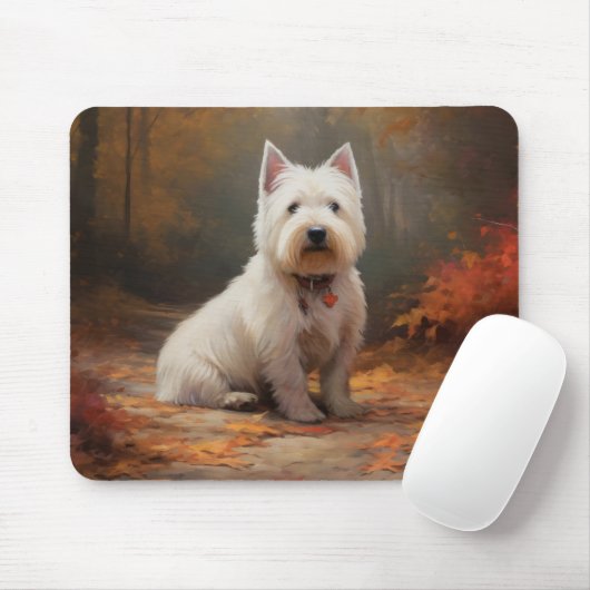 West Highland White Terrier in de herfst laat Herf Muismat (Met muis)