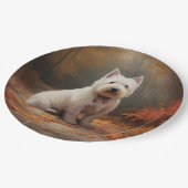 West Highland White Terrier in de herfst laat Herf Papieren Bordje (Gekanteld)
