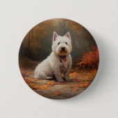 West Highland White Terrier in de herfst laat Herf Ronde Button 5,7 Cm (Voorkant)