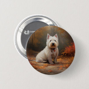 West Highland White Terrier in de herfst laat Herf Ronde Button 5,7 Cm