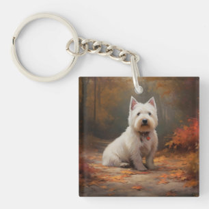 West Highland White Terrier in de herfst laat Herf Sleutelhanger