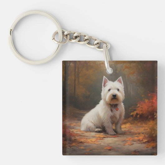 West Highland White Terrier in de herfst laat Herf Sleutelhanger (Voorkant)