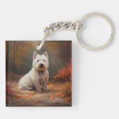 West Highland White Terrier in de herfst laat Herf Sleutelhanger (Achterkant)