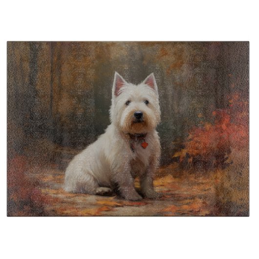 West Highland White Terrier in de herfst laat Herf Snijplank (Voorkant)