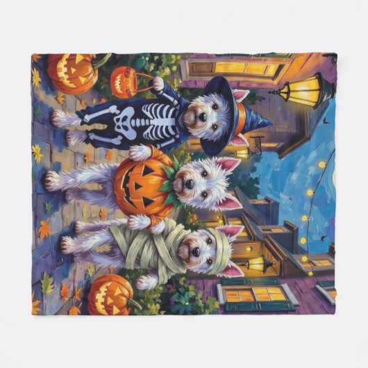 West Highland White Terrier In Halloween Costumes Fleece Deken (Voorkant (Horizontaal))