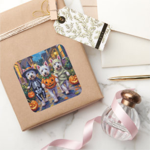 West Highland White Terrier in Halloween-kostuums Vierkante Sticker