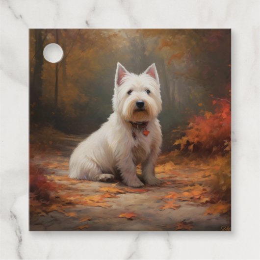 West Highland White Terrier in herfstbladeren Bedankjes Labels (Voorkant)