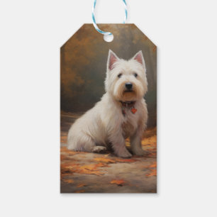 West Highland White Terrier in herfstbladeren val Cadeaulabel