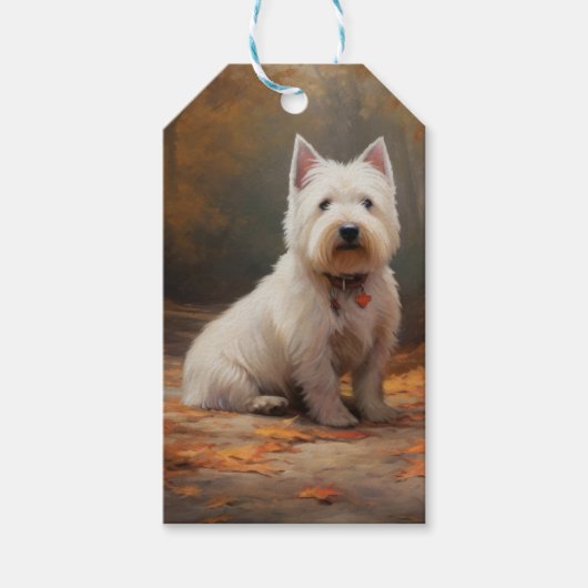 West Highland White Terrier in herfstbladeren val Cadeaulabel (Voorkant)